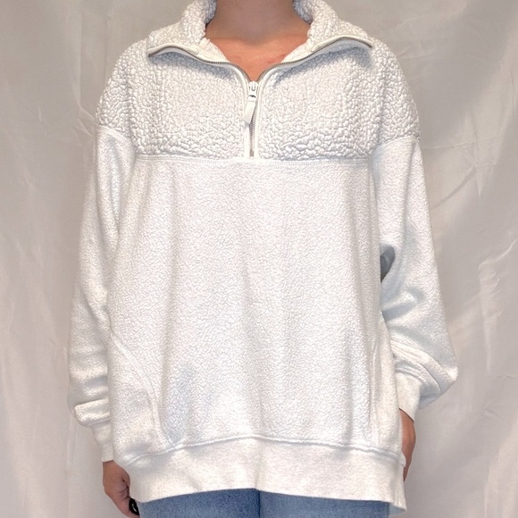 Aerie Cream Sherpa quarter zip - Picture 1 of 7